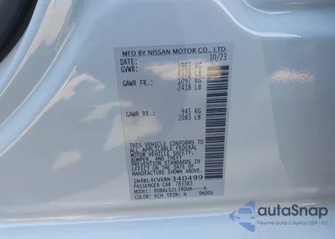 2024 Nissan Altima Sr Fwd from USA, damaged, VIN 1N4BL4CVXRN340499